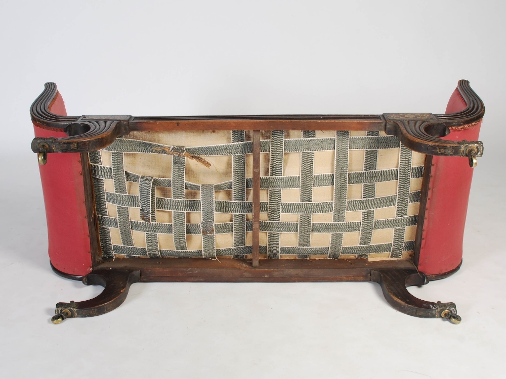 A Regency mahogany and brass inlaid sofa, the scroll carved top rail above an upholstered back and - Image 13 of 13