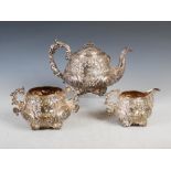 A George IV three piece silver tea set, Sheffield, 1823, makers mark I&T.S, comprising; teapot, twin