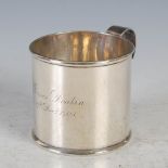 An Edwardian silver christening mug, Glasgow, 1903, makers mark of Sorley, of plain cylindrical