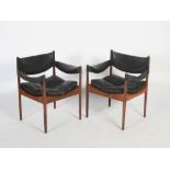 Kristian Solmer Vedel For Soren Willadsen - Four Danish rosewood and black leather arm chairs, the