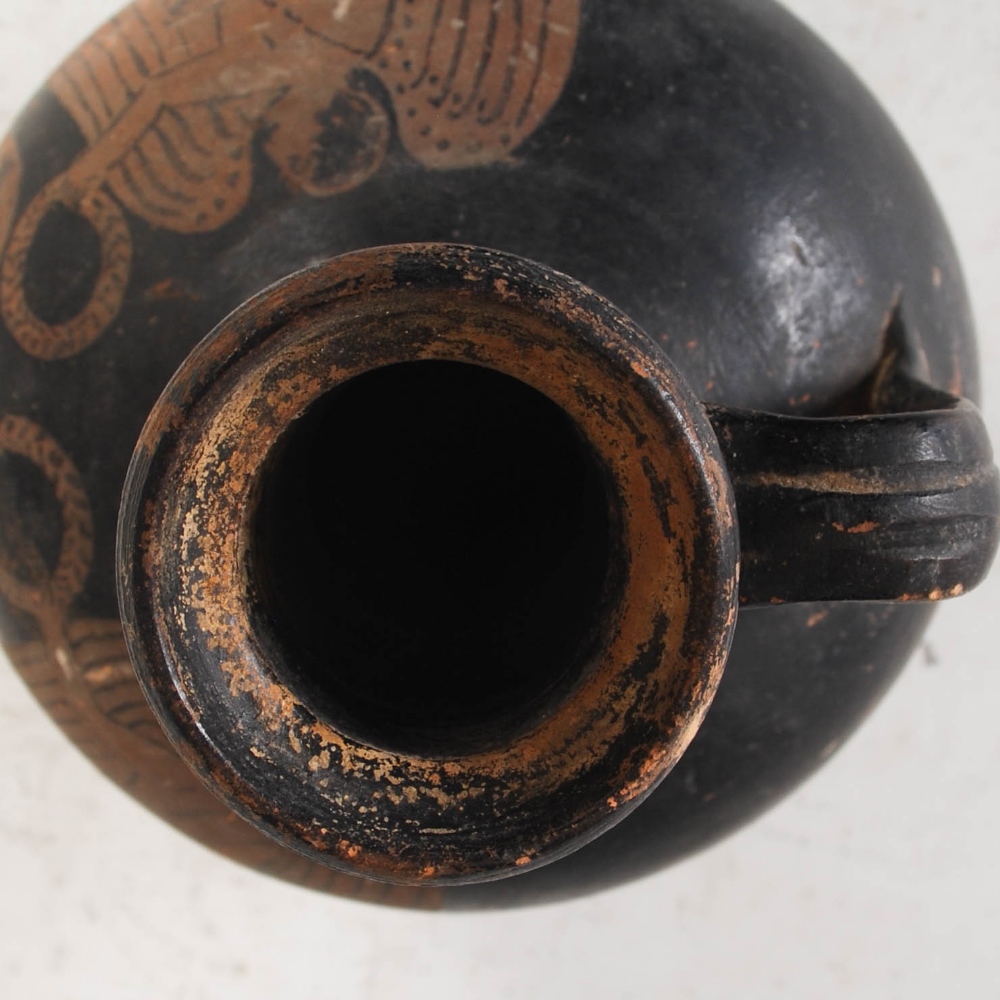 Antiquities- An Ancient Roman Attic black terracotta jug/ aryballos, decorated with central portrait - Image 8 of 14