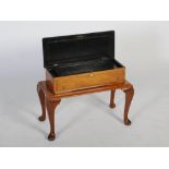 A 19th century Continental rosewood and marquetry inlaid music box on later mahogany stand, the