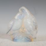 A Joblings 'Opalique' glass group of two love birds, signed 'Joblings "Opalique", 10.5cm high x 9.
