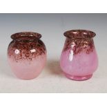 Two small Monart vases, shape RA and HF, the RA vase mottled purple and pink with gold coloured