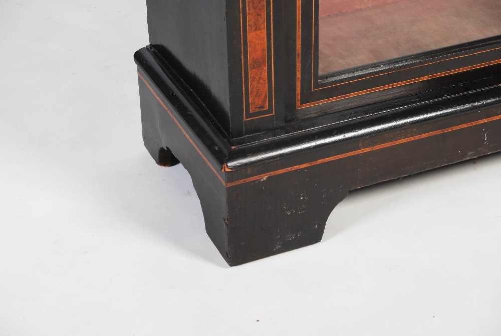 A Victorian ebonised and burr walnut pier cabinet, the rectangular top and plain frieze above a - Image 4 of 6