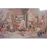 A large 19th century needlework embroidered picture, depicting Highland hunting lodge interior scene