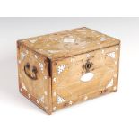 An 18th century Anglo Indian ivory inlaid table top cabinet, the rectangular top inlaid with a