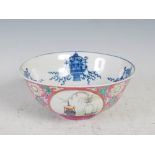 A Chinese porcelain pink ground footed bowl bearing Qianlong seal mark but later, the exterior