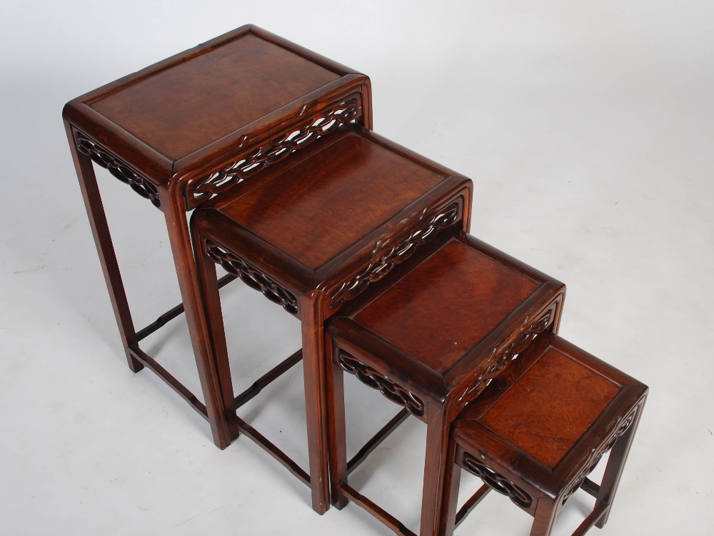 A quartetto of Chinese dark wood and burr wood occasional tables, late 19th/early 20th century, - Image 2 of 8