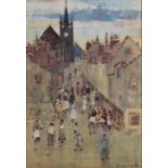 James Watterson Herald (1859-1914) Busy Street watercolour, signed lower right and dated '95 39cm