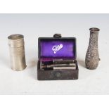 A Victorian silver cased shaving brush, Birmingham, 1890, makers mark of SWS, the pear-shaped case