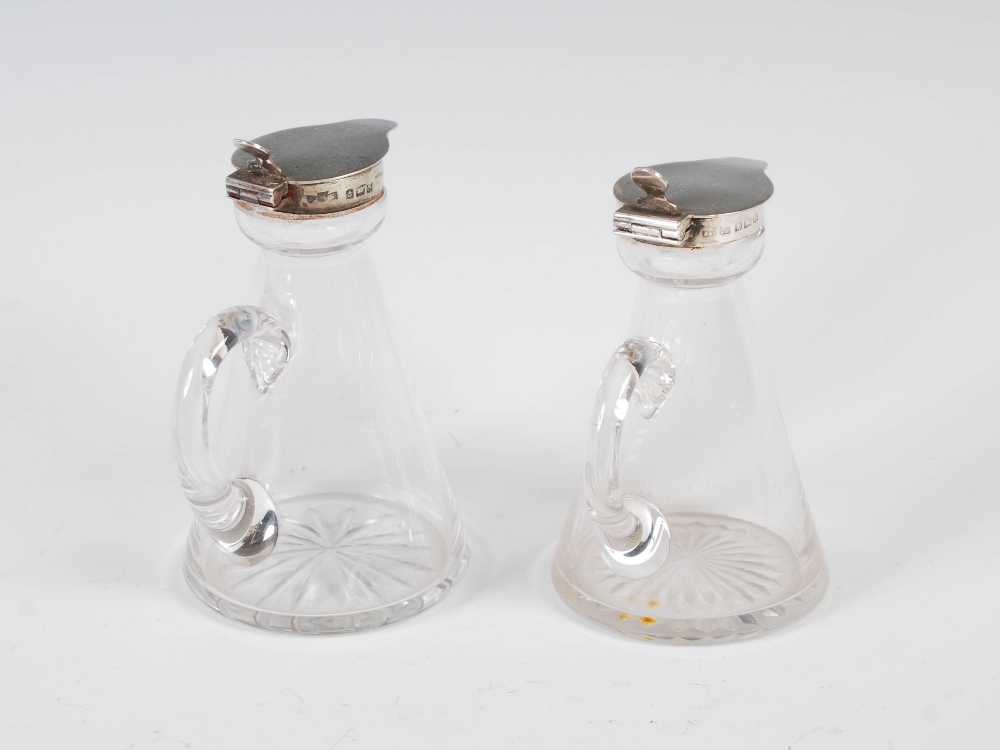 A near pair of George V silver mounted clear glass whisky noggins, Birmingham, 1917, makers mark - Image 2 of 6