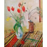 AR Noel Slaney RSW (1915-2000) Red Tulips oil on board, signed lower middle right 59.5cm x 49.5cm