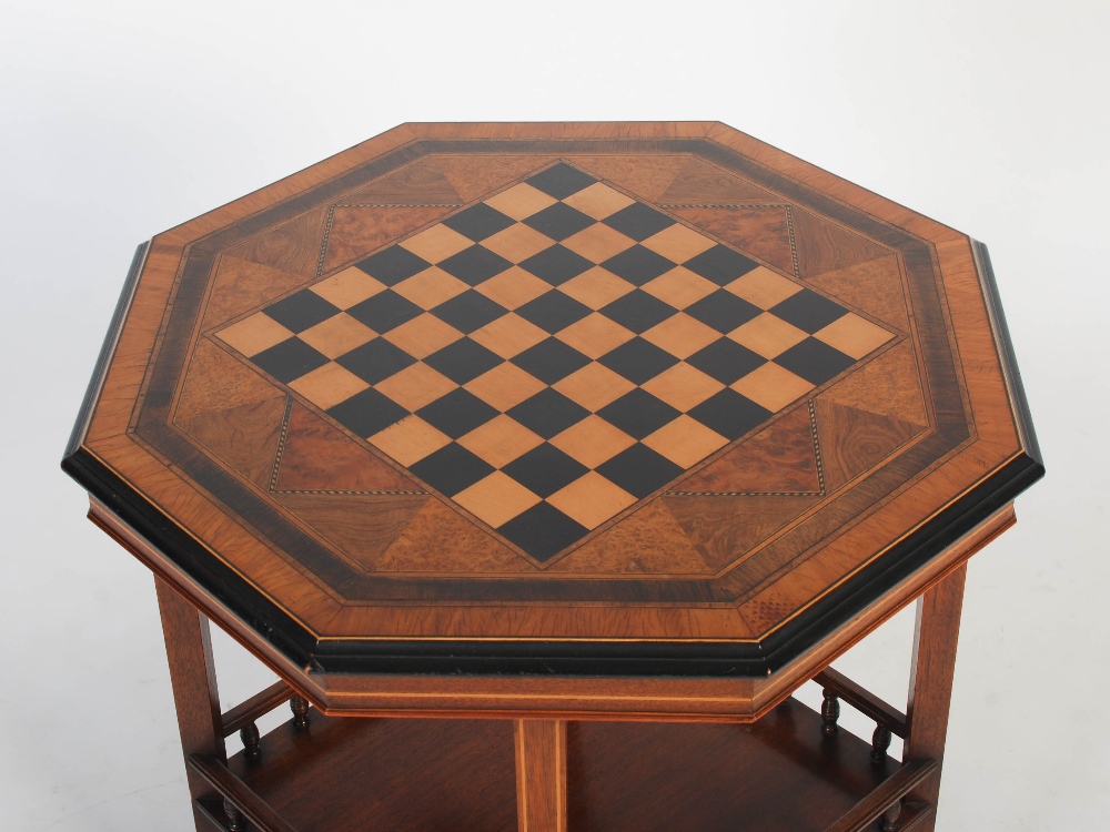 A 19th century octagonal shaped rosewood, walnut and specimen wood inlaid games table in the - Image 2 of 5