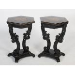 A pair of 19th century Anglo Indian ebony, ivory and specimen wood hexagonal occasional tables,