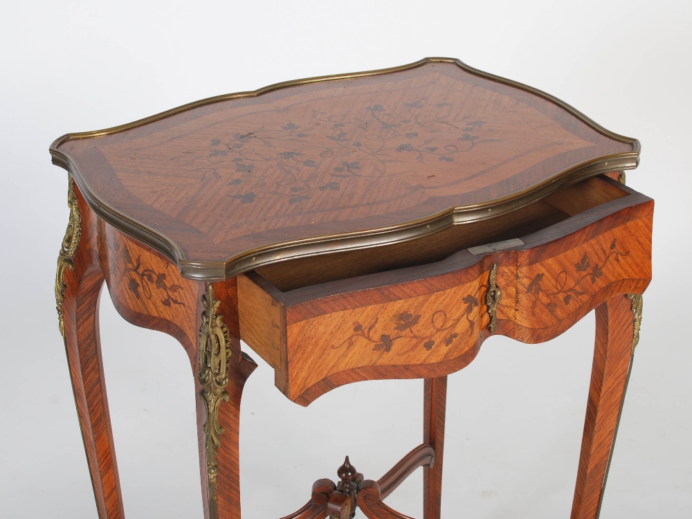 A late 19th century French kingwood, marquetry and gilt metal mounted occasional table, the shaped - Image 3 of 8