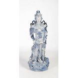 A Chinese porcelain blue and white figure of a warrior and dragon, bearing six character Wanli mark,