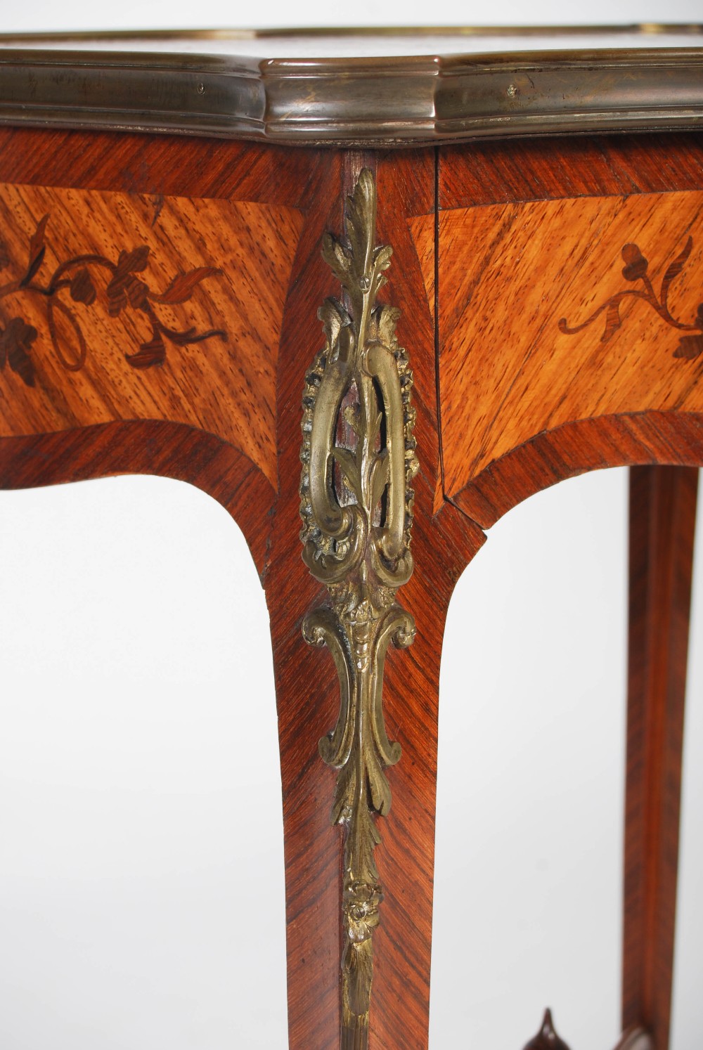 A late 19th century French kingwood, marquetry and gilt metal mounted occasional table, the shaped - Image 5 of 8