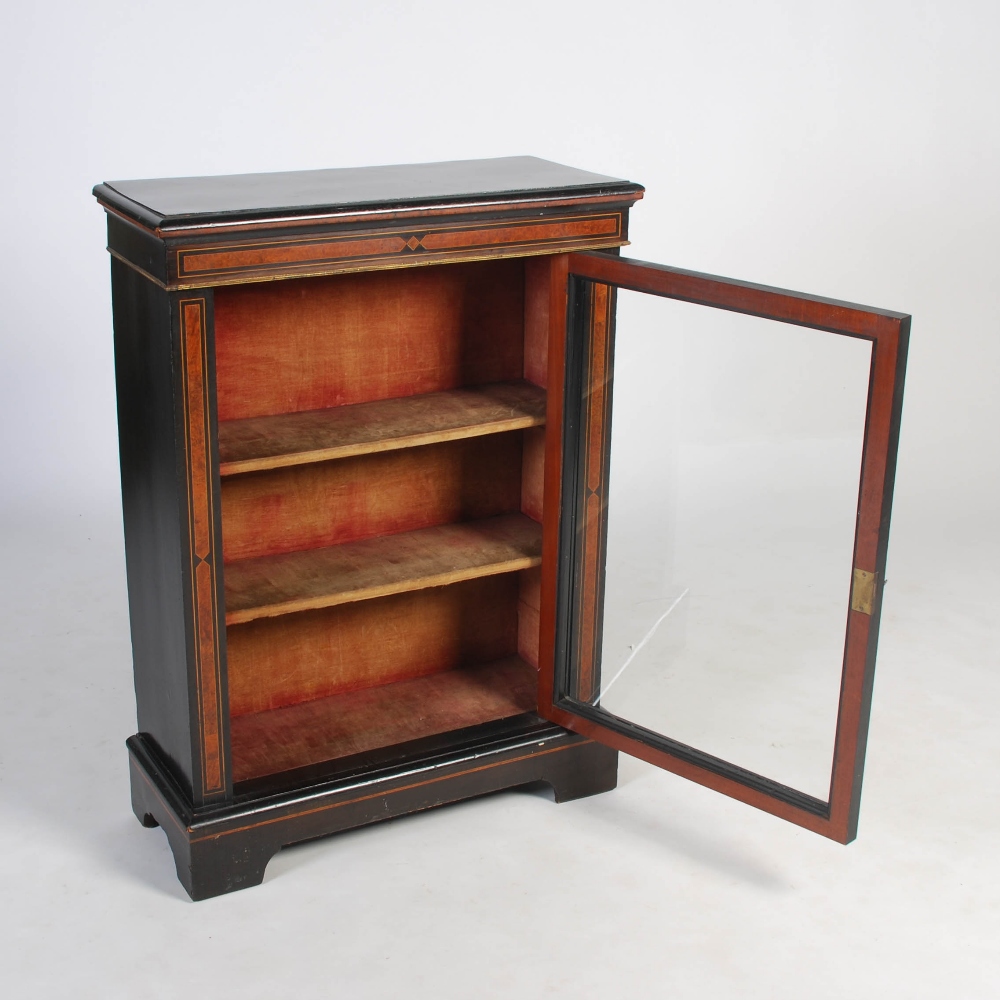 A Victorian ebonised and burr walnut pier cabinet, the rectangular top and plain frieze above a - Image 5 of 6
