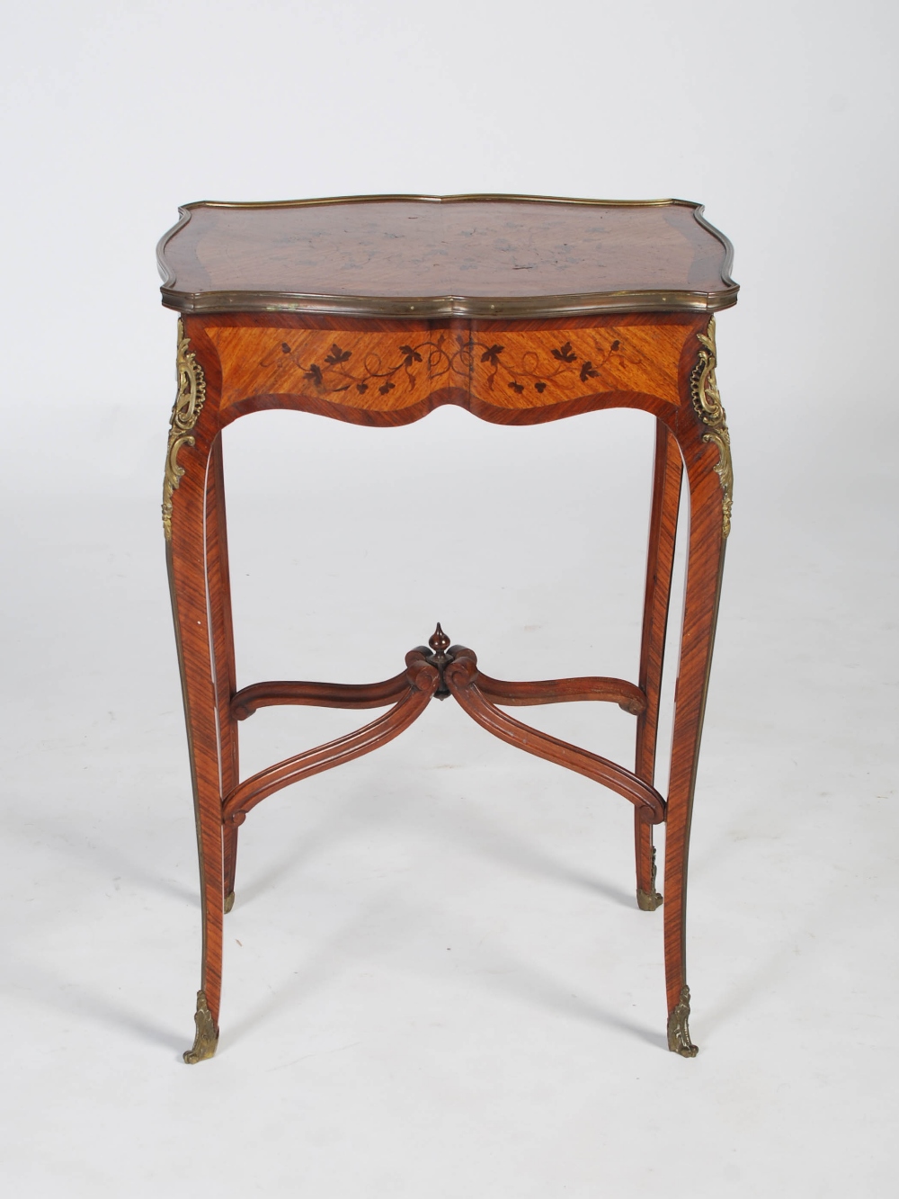 A late 19th century French kingwood, marquetry and gilt metal mounted occasional table, the shaped - Image 8 of 8