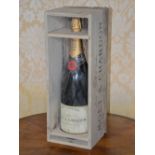 A vintage Jeroboam of Moet & Chandon champagne, in original pine case, bottle height 49.5cm high.