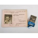 Sweden 1958 World Cup Interest- A 1958 VIth World Championship Jules Rimet Cup, Sweden Identity card