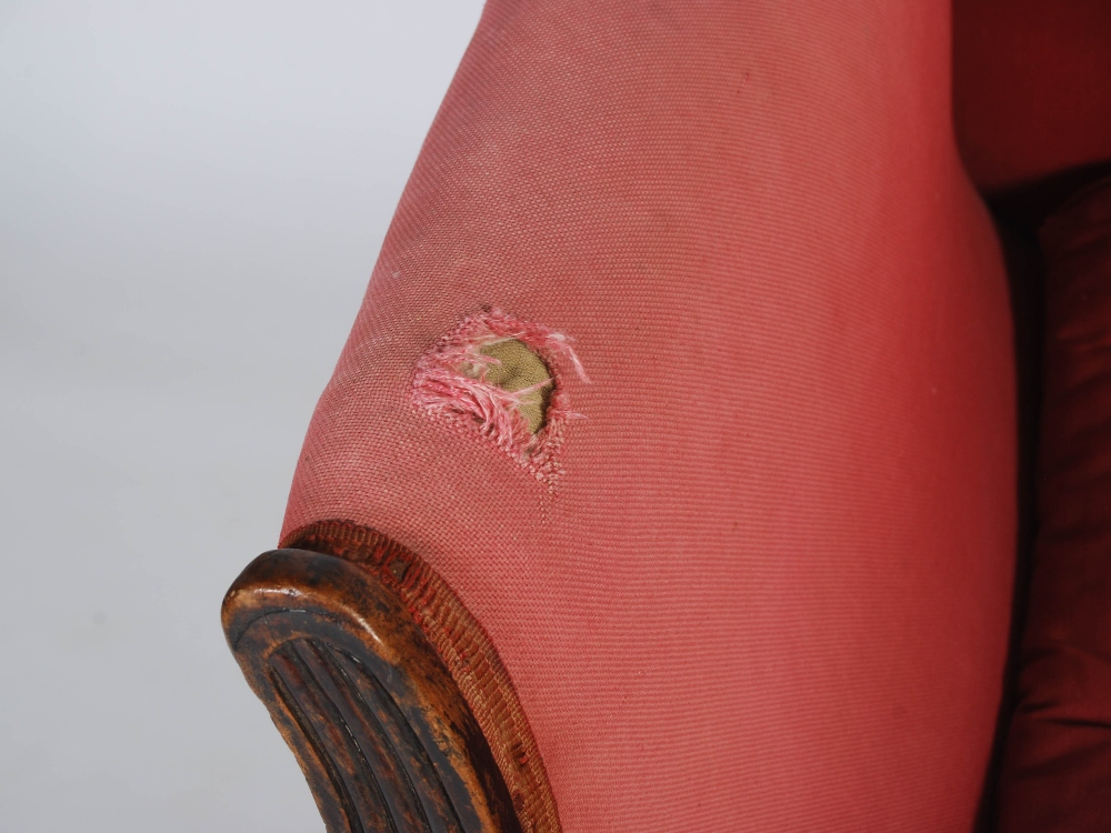 A Regency mahogany and brass inlaid sofa, the scroll carved top rail above an upholstered back and - Image 7 of 13