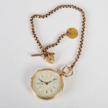 An 18ct gold open faced Marine Decimal Chronograph key wind pocket watch, No. 43593, suspended on