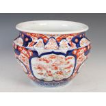 A late 19th/early 20th century Japanese Imari porcelain jardiniere, decorated with rectangular