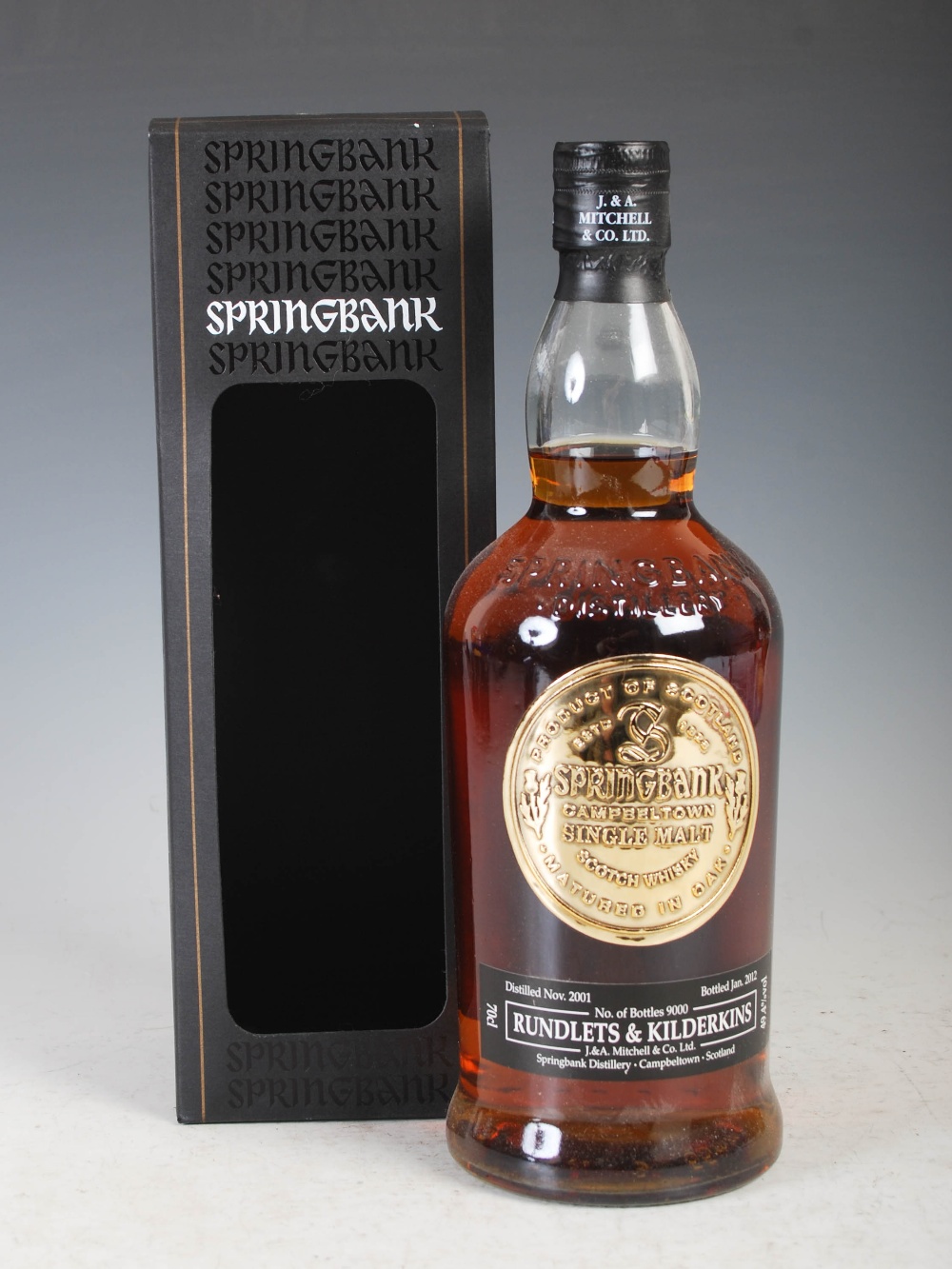 A boxed bottle of Springbank Campbeltown Single Malt Scotch Whisky, Distilled Nov. 2001, Bottled