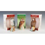 Three boxed Whyte & Mackay Royal Doulton Whisky decanters, comprising; A Series of Scottish Owls,