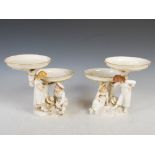 A pair of late 19th century Royal Worcester figural comports, impressed and green printed marks,