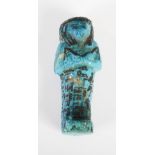 Antiquities- An Ancient Egyptian turquoise blue glazed shabti, with painted hieroglyphs, 10cm