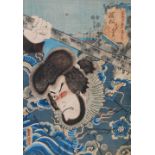 A Japanese woodblock print of a Samurai, Meiji Period, signed, 33.5cm x 23.5cm.