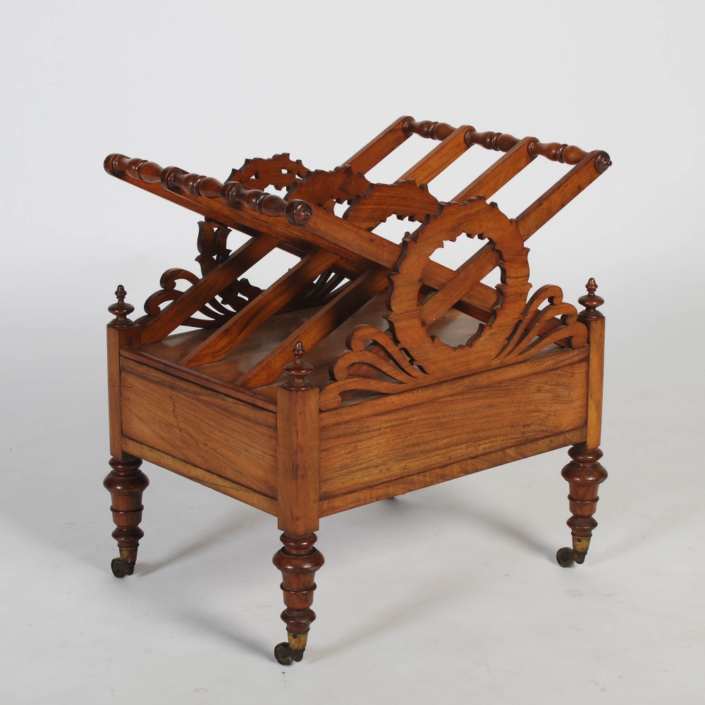 A 19th century mahogany Canterbury, the rectangular top with three divisions and pierced laurel - Image 2 of 7