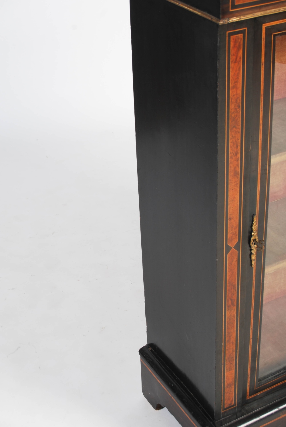 A Victorian ebonised and burr walnut pier cabinet, the rectangular top and plain frieze above a - Image 3 of 6
