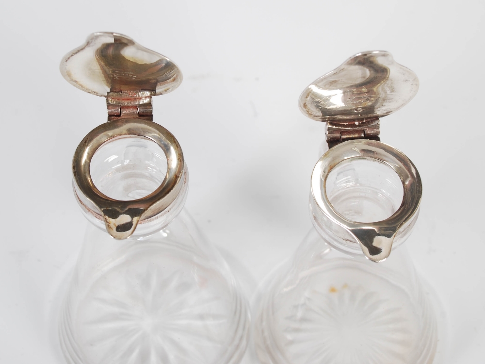 A near pair of George V silver mounted clear glass whisky noggins, Birmingham, 1917, makers mark - Image 3 of 6