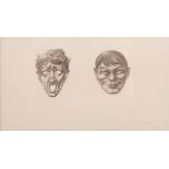20th century British School Study for two theatrical masks pencil, signed 'david' and dated '1971'
