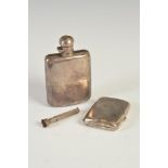 A group of silver, comprising; a silver hip flask, Sheffield, 1927, makers mark of JD&S, 12.5cm