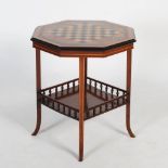 A 19th century octagonal shaped rosewood, walnut and specimen wood inlaid games table in the