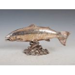 A modern filled silver model of a Trout, Sheffield, makers mark of L.R.W., 14cm high x 30cm wide.