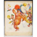 AR Clarence Lawson Wood (1878-1957) Monkey band watercolour, signed lower left 38cm x 30.5cm