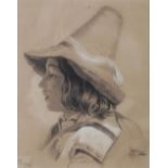 19th century Continental School A young shepherd pencil 38cm x 30cm