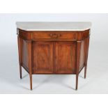 A 19th century Continental mahogany and gilt metal marble top side cabinet, the mottled grey and