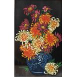 Thomas Todd Blaylock (1867-1932) Chrysanthemums woodcut in oil inscribed lower left and signed lower