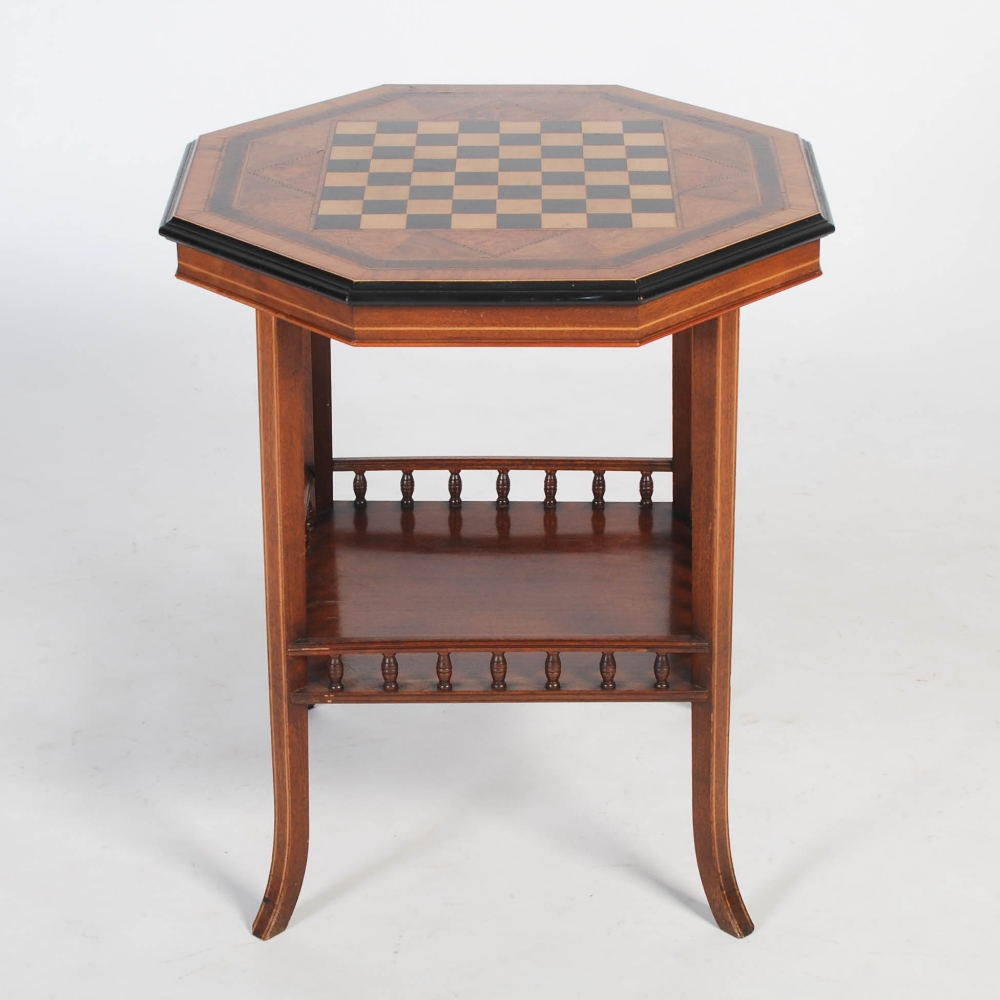 A 19th century octagonal shaped rosewood, walnut and specimen wood inlaid games table in the - Image 5 of 5