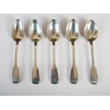 A set of five George IV Irish silver dessert spoons, Dublin, 1829, makers mark of IB, fiddle