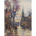 James Watterson Herald (1859-1914) After the rain, street scene with figures watercolour, signed