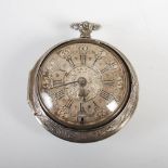 A George III white metal key wind repousse pair cased pocket watch, Tarts, London, No. 25200, the