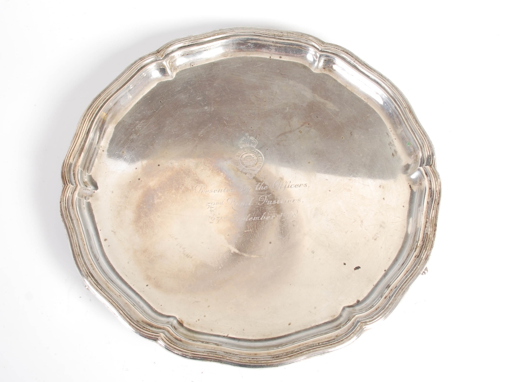 Royal Fusiliers interest - A George V silver Presentation salver, Sheffield, 1917, makers mark of W. - Image 2 of 5